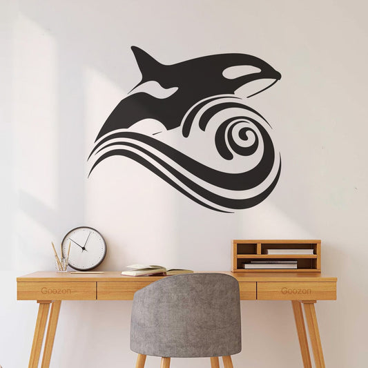 Stickers muraux en PVC motif orque, vagues, mer, océan, style autocollant pour fenêtre