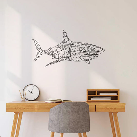 Autocollants muraux et en vinyle représentant un requin géométrique, une baleine, un bébé requin, un poisson, un animal sous-marin, et des animaux aquatiques.