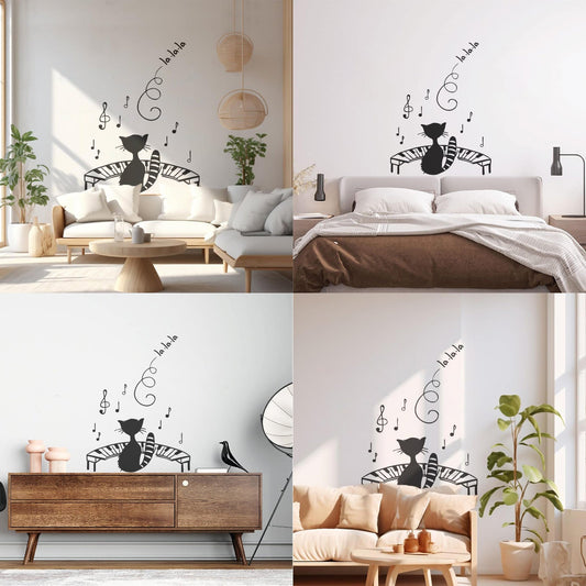 Cartoon Music Cat Piano Musician Studio Fine Carving Decals Tattoo Culture
