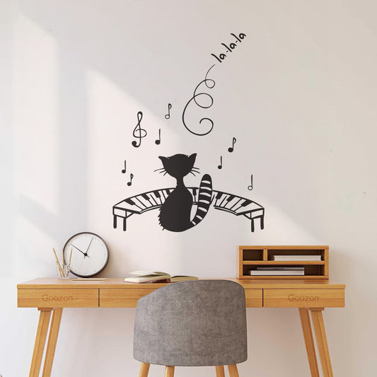 Cartoon Music Cat Piano Musician Studio Fine Carving Decals Tattoo Culture