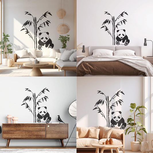 Vinyl Art Sticker Panda Panda Family Bamboo Removable Without Leaving Glue