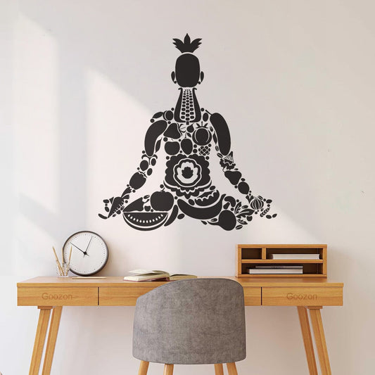 Wall Decals Vegetarian Yoga Meditation Healthy Lifestyle Yoga Studio Fruits And Vegetables Glass Stickers