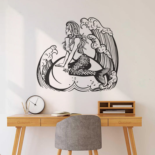 Cartoon Mermaid Wave Shower Room Bathroom Ocean Beach Adventure Wall Decals Paster Paper Multi Color Selection