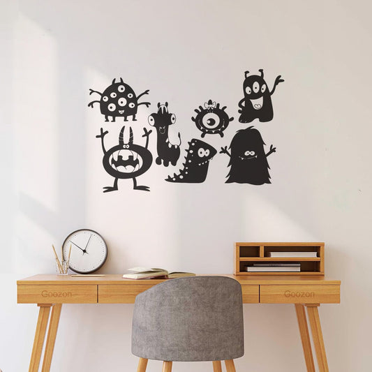 Cartoon Monster Children Monster Cool Silhouette Children Lettering Stickers Art Mural Painting