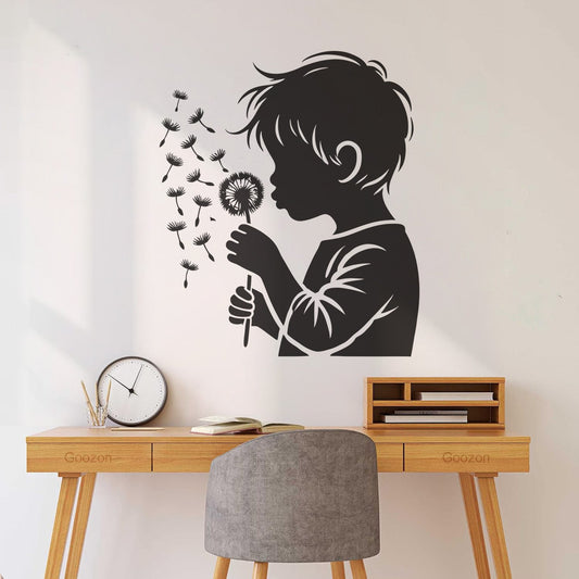 Wall Decals Pvc A Silhouette Of A Boy Blowing On A Dandelion Easy Installation