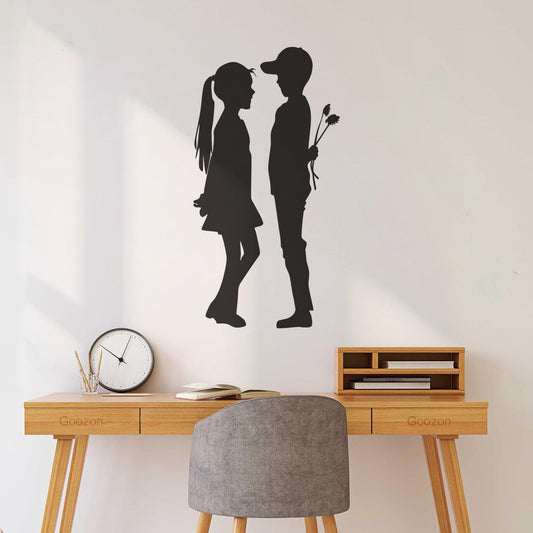 Wall Decals A Silhouette Of A Girl And A Boy With A Flower In Their Hand Teen Age Love It Won'T Fall Off