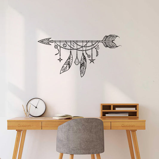 Autocollants gravés flèche bohème avec plumes, installation facile