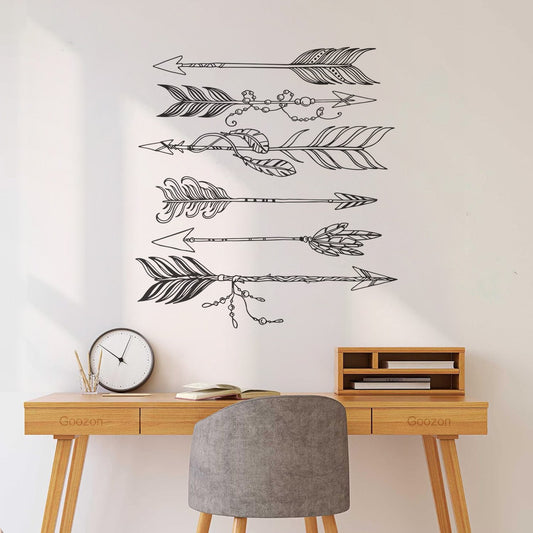 Autocollants finement sculptés, style bohème ethnique, flèches ornées de perles et de plumes, dessinés à la main, sélection multicolore