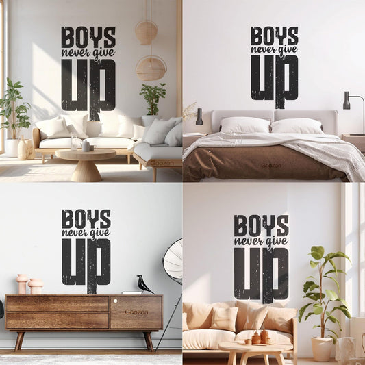 Fine Carving Decals Boys Never Give Up Font With Motivational Stylish Slogan Easy Installation