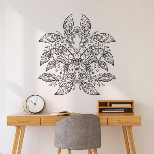 Autocollants lettrage papillon et plumes de paon, décoration artistique dessinée à la main