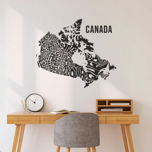 Canada Map Typography Art Canada Map Lettering Wall Stickers Paster Paper Self Adhesive