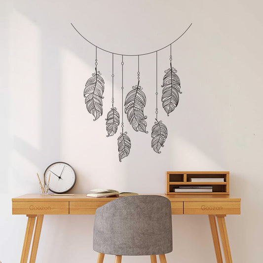 Stickers muraux en vinyle, motif ethnique plumes bohème, ne se décolleront pas.