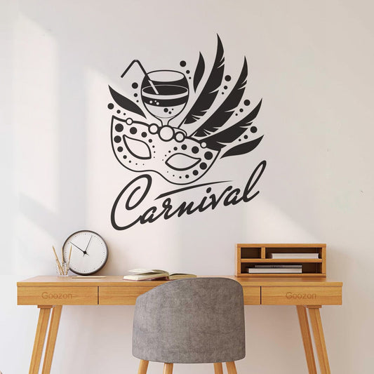 Autocollants gravés, icône de fête de carnaval, masque, cocktail et plumes. Ils ne se détacheront pas.