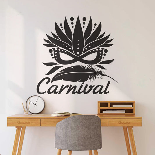 Décoration murale et autocollant mural en vinyle avec motif de masque de carnaval et plumes, personnalisable