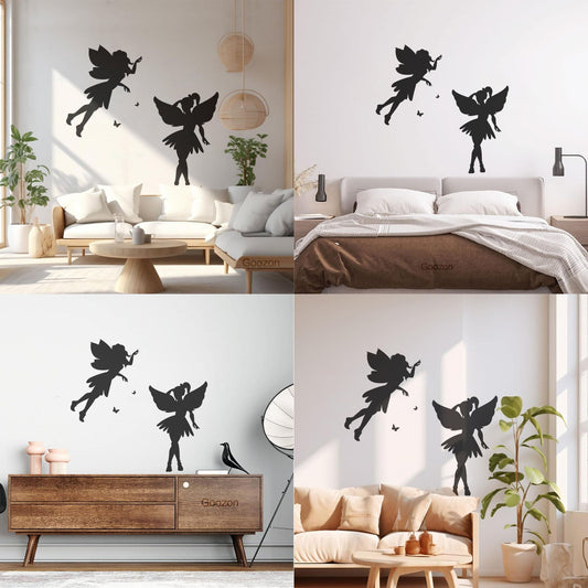 Cartoon Magic Fairy Tale Fairy Silhouette Girl Butterfly Flying Elf Wall Stickers Paster Paper Waterproof