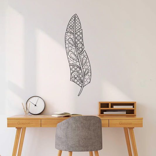 Autocollants lettrage plumes stylisées et motifs de plumes tribaux dessinés artistiquement culture du tatouage