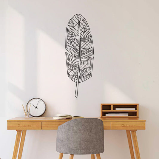 Stickers muraux en papier adhésif, motifs de plumes stylisées et tribales, dessinés artistiquement. Amovibles sans laisser de colle.