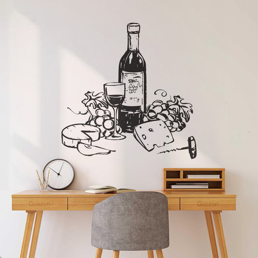Wine Glasses Snacks Grapes Cheese And Fruit Lettering Stickers Removable Without Leaving Glue