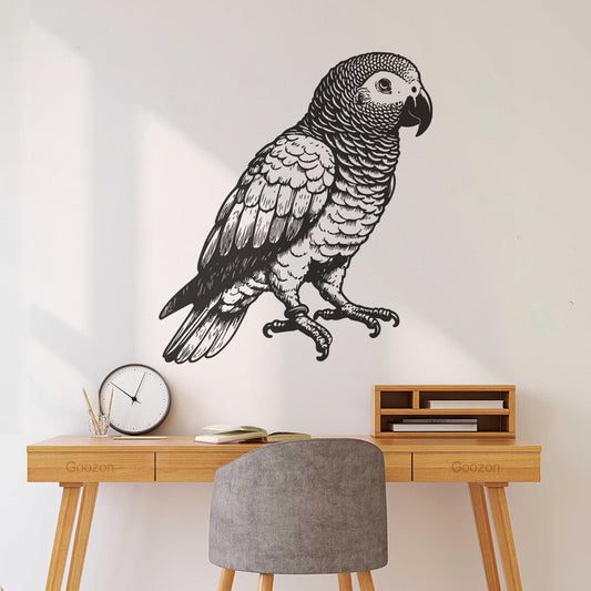 Autocollants lettrage représentant un perroquet africain détaillé aux plumes réalistes - Plusieurs tailles disponibles
