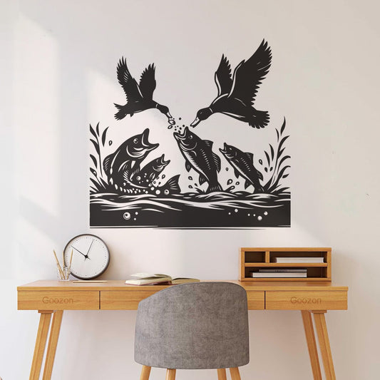 Wall Decals Ducks And Fish In The Water With Grass And Water Art Mural Painting