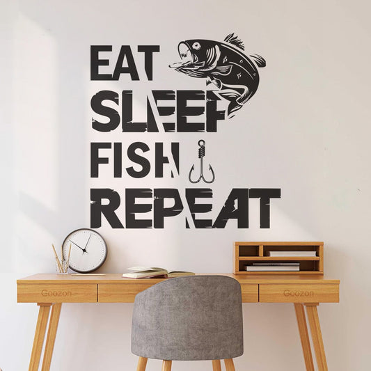 Wall Decals Paster Paper Eat Sleep Fish Repeat Typography Graphic Multi Color Selection