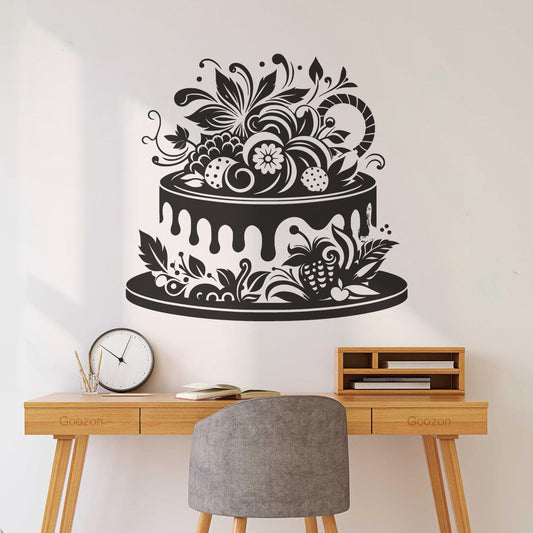 Elegant And Cake Featuring Floral And Fruit Motifs Drip Frosting And Ornate Lettering Stickers Tattoo Culture