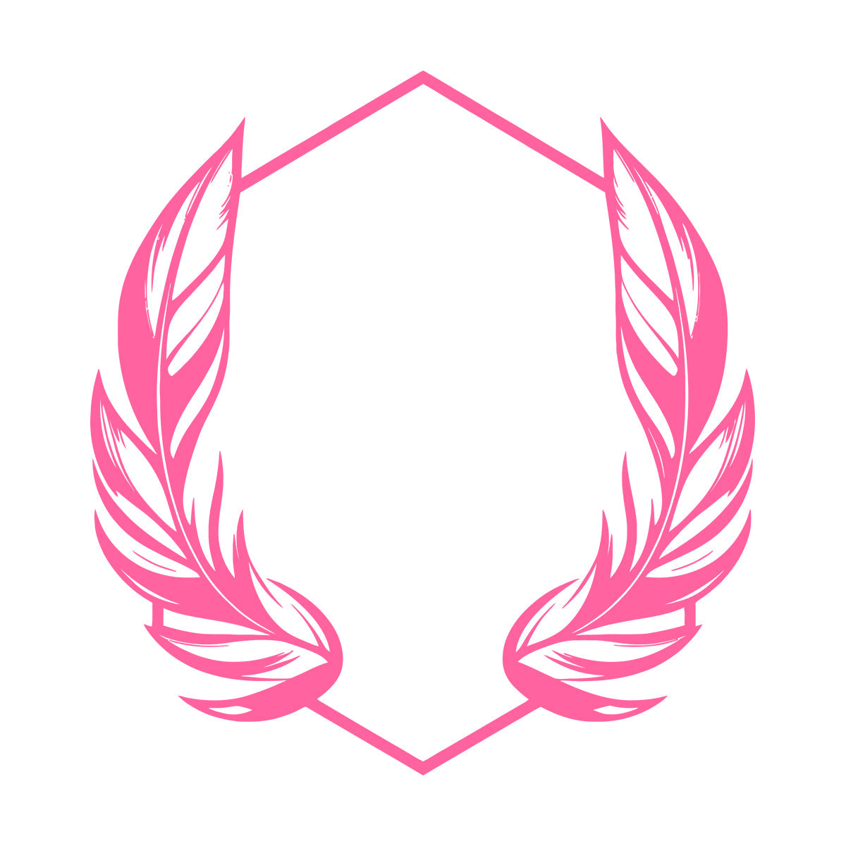 Stickers muraux en vinyle élégants, ornés de plumes stylisées encadrant un cadre hexagonal géométrique, parfaits pour la décoration de magasins.