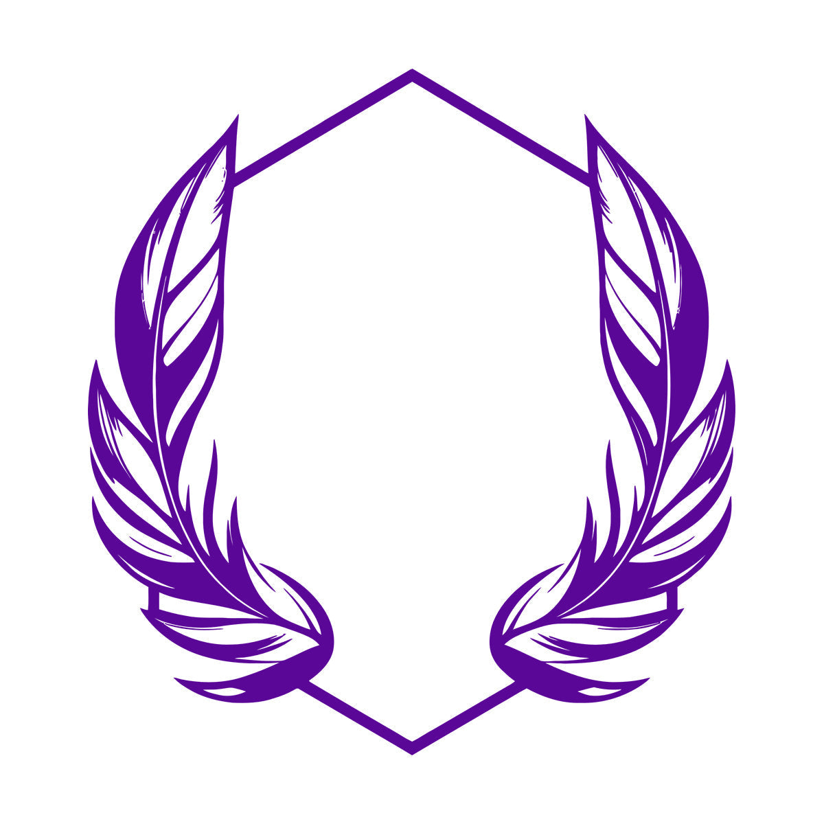 Stickers muraux en vinyle élégants, ornés de plumes stylisées encadrant un cadre hexagonal géométrique, parfaits pour la décoration de magasins.