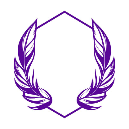 Stickers muraux en vinyle élégants, ornés de plumes stylisées encadrant un cadre hexagonal géométrique, parfaits pour la décoration de magasins.