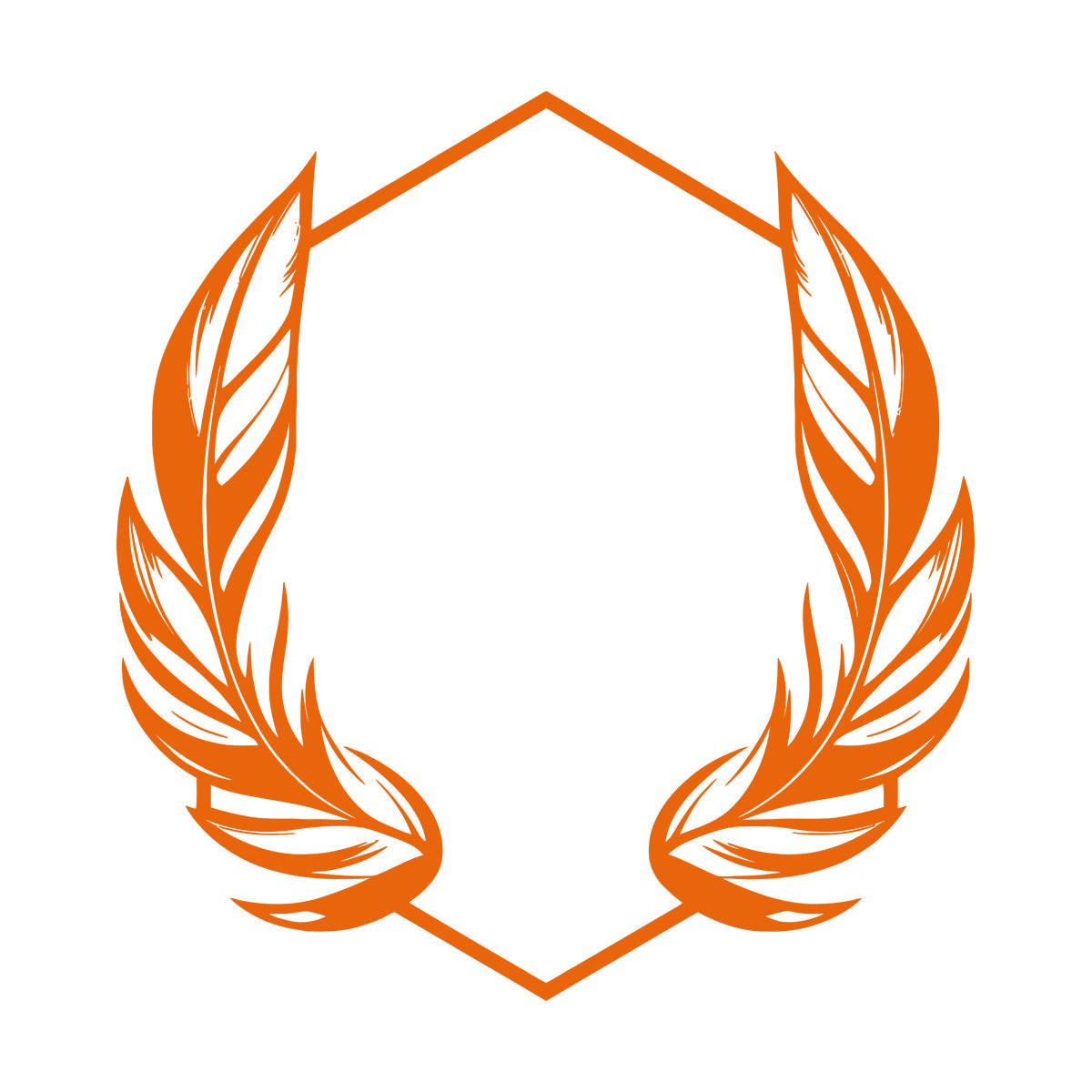 Stickers muraux en vinyle élégants, ornés de plumes stylisées encadrant un cadre hexagonal géométrique, parfaits pour la décoration de magasins.