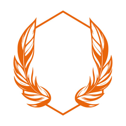 Stickers muraux en vinyle élégants, ornés de plumes stylisées encadrant un cadre hexagonal géométrique, parfaits pour la décoration de magasins.