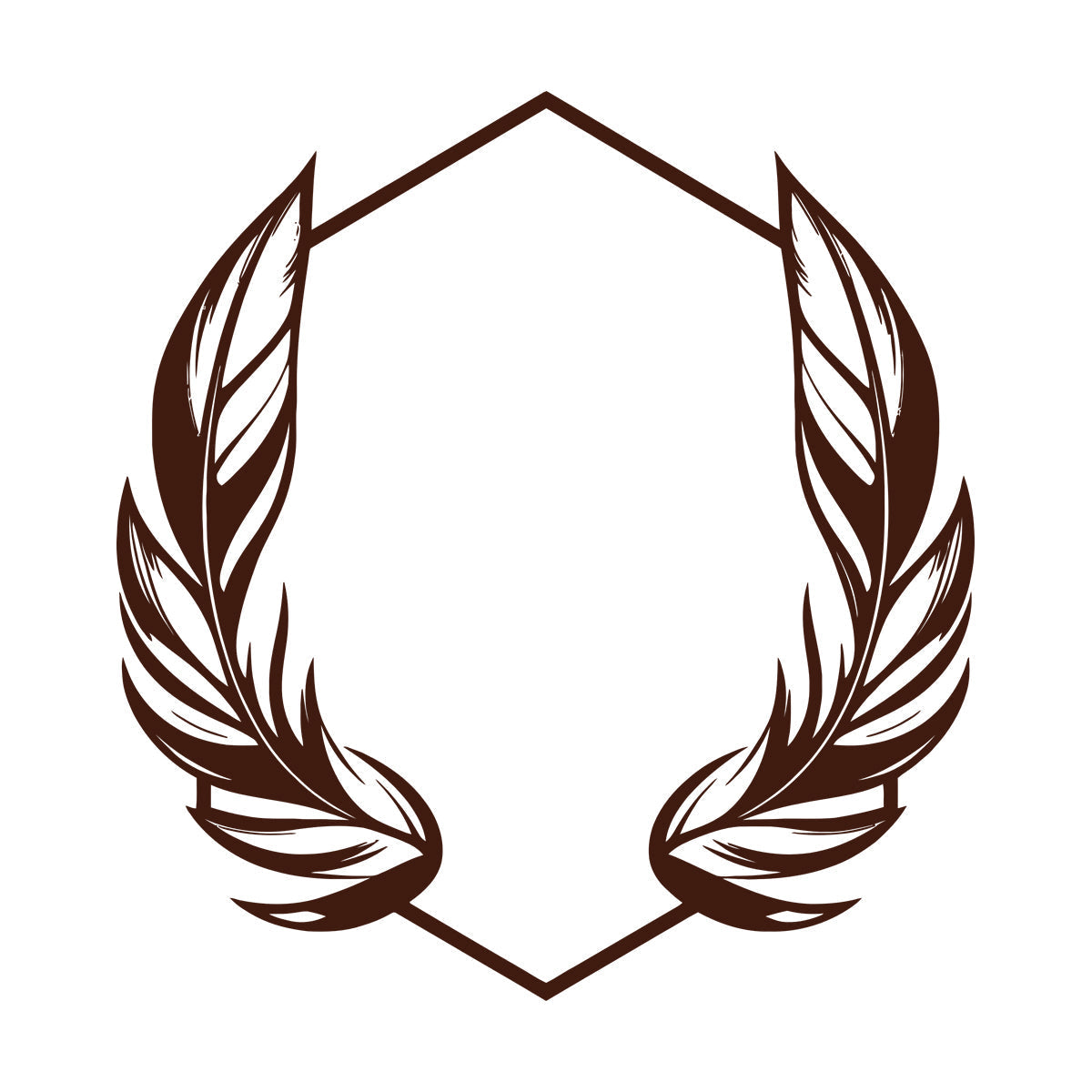 Stickers muraux en vinyle élégants, ornés de plumes stylisées encadrant un cadre hexagonal géométrique, parfaits pour la décoration de magasins.