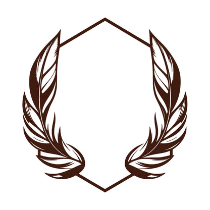 Stickers muraux en vinyle élégants, ornés de plumes stylisées encadrant un cadre hexagonal géométrique, parfaits pour la décoration de magasins.