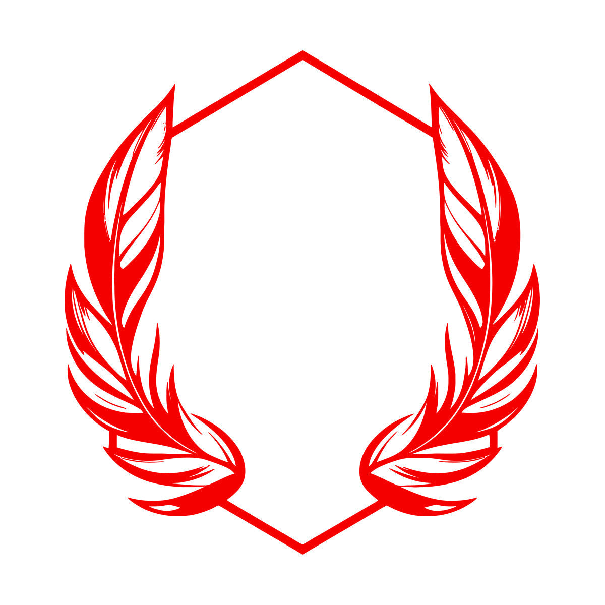 Stickers muraux en vinyle élégants, ornés de plumes stylisées encadrant un cadre hexagonal géométrique, parfaits pour la décoration de magasins.