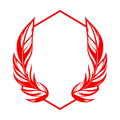 Stickers muraux en vinyle élégants, ornés de plumes stylisées encadrant un cadre hexagonal géométrique, parfaits pour la décoration de magasins.