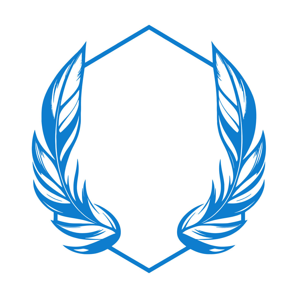 Stickers muraux en vinyle élégants, ornés de plumes stylisées encadrant un cadre hexagonal géométrique, parfaits pour la décoration de magasins.