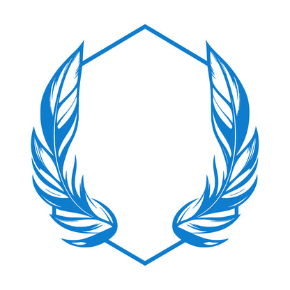 Stickers muraux en vinyle élégants, ornés de plumes stylisées encadrant un cadre hexagonal géométrique, parfaits pour la décoration de magasins.