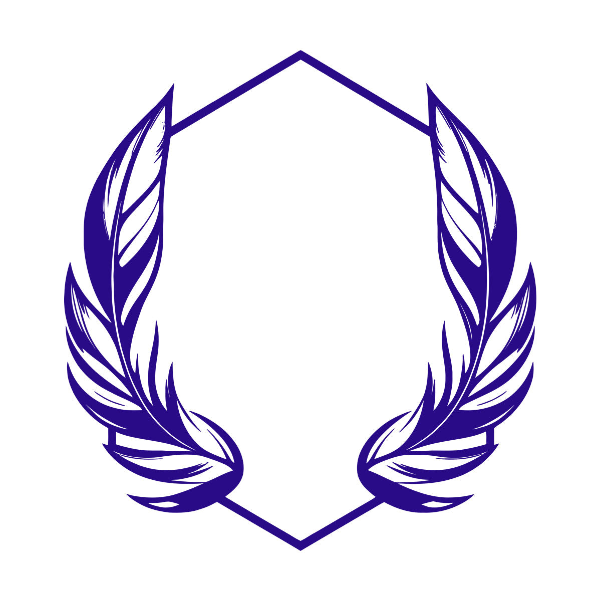 Stickers muraux en vinyle élégants, ornés de plumes stylisées encadrant un cadre hexagonal géométrique, parfaits pour la décoration de magasins.