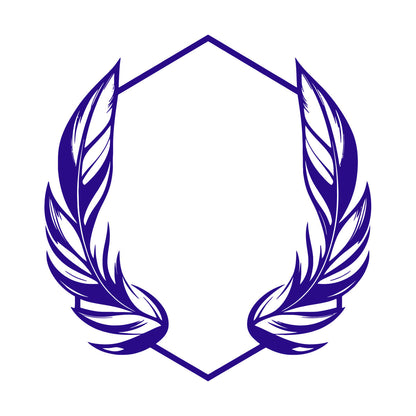 Stickers muraux en vinyle élégants, ornés de plumes stylisées encadrant un cadre hexagonal géométrique, parfaits pour la décoration de magasins.