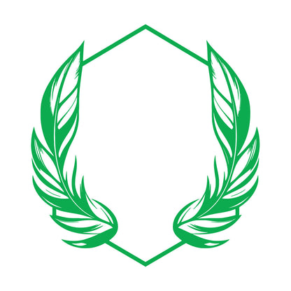 Stickers muraux en vinyle élégants, ornés de plumes stylisées encadrant un cadre hexagonal géométrique, parfaits pour la décoration de magasins.