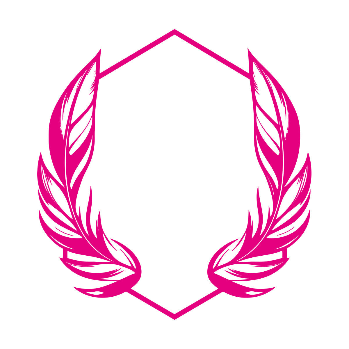 Stickers muraux en vinyle élégants, ornés de plumes stylisées encadrant un cadre hexagonal géométrique, parfaits pour la décoration de magasins.