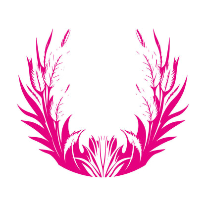 Stickers muraux en vinyle, motif floral élégant avec feuilles et plumes. Possibilité de personnalisation et d'ajout d'informations.