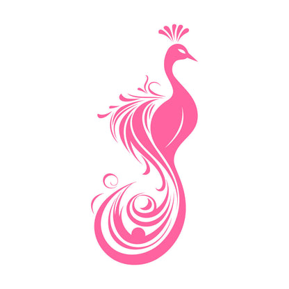 Stickers muraux en vinyle représentant une silhouette élégante de paon aux plumes de queue ornementées, pour la décoration de votre magasin.