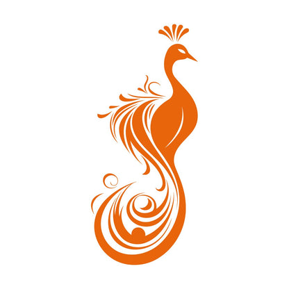 Stickers muraux en vinyle représentant une silhouette élégante de paon aux plumes de queue ornementées, pour la décoration de votre magasin.