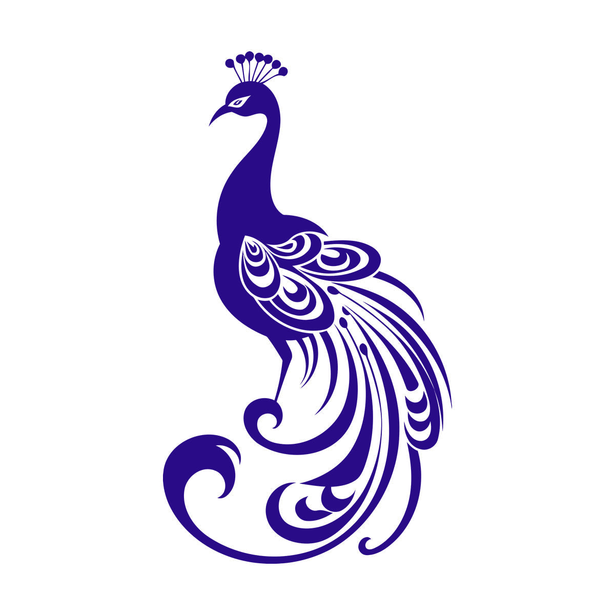 Sticker mural en vinyle représentant la silhouette élégante d'un paon aux plumes déployées, un magnifique motif pour verre.