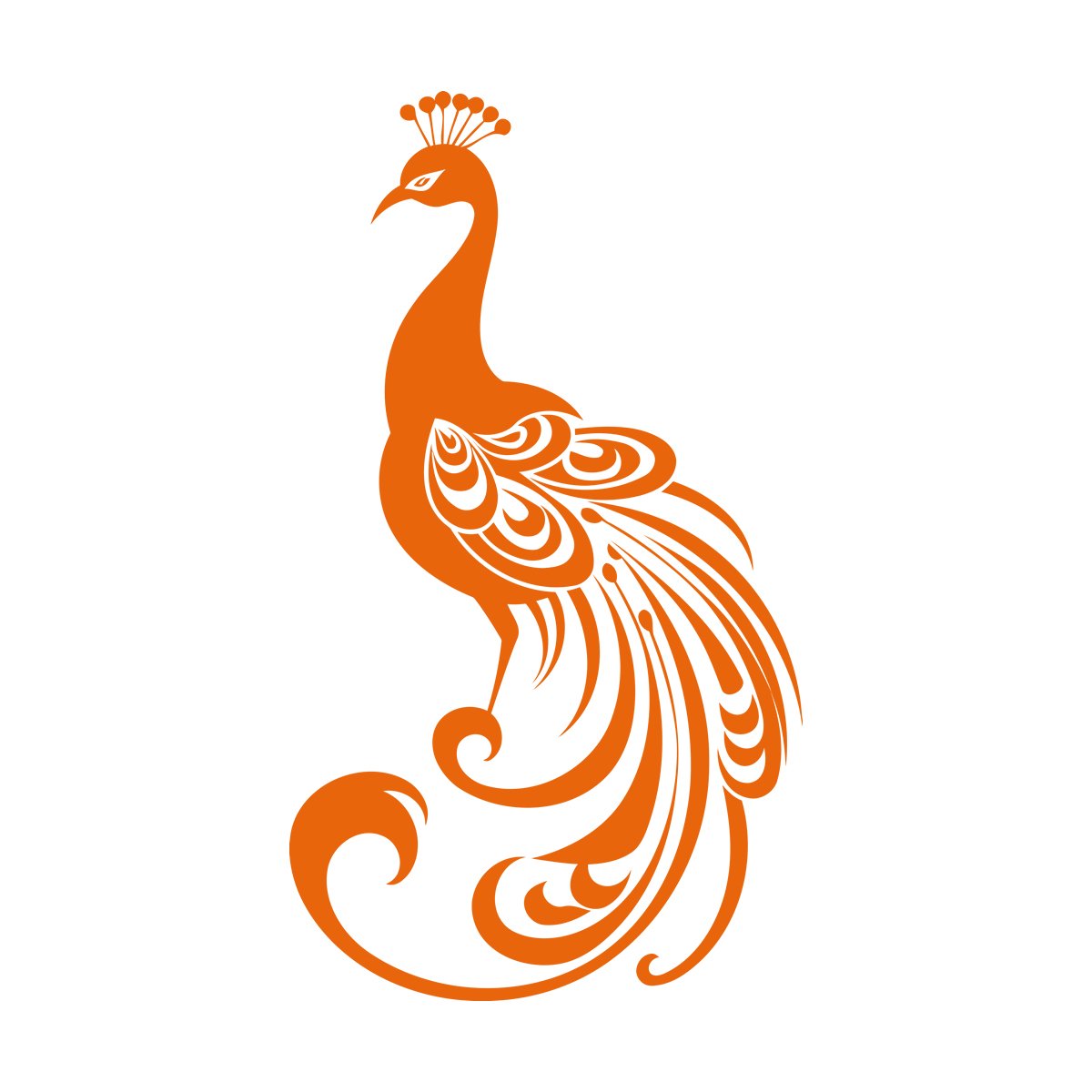 Sticker mural en vinyle représentant la silhouette élégante d'un paon aux plumes déployées, un magnifique motif pour verre.