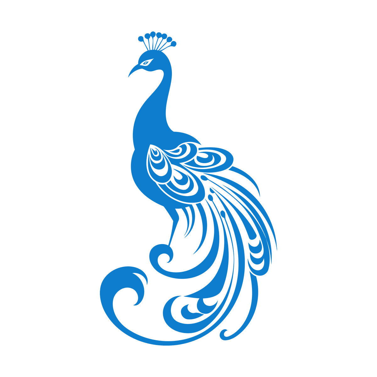 Sticker mural en vinyle représentant la silhouette élégante d'un paon aux plumes déployées, un magnifique motif pour verre.