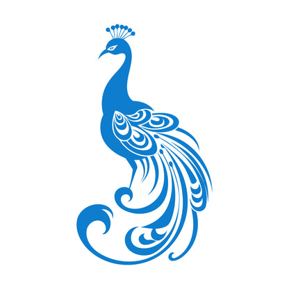 Sticker mural en vinyle représentant la silhouette élégante d'un paon aux plumes déployées, un magnifique motif pour verre.