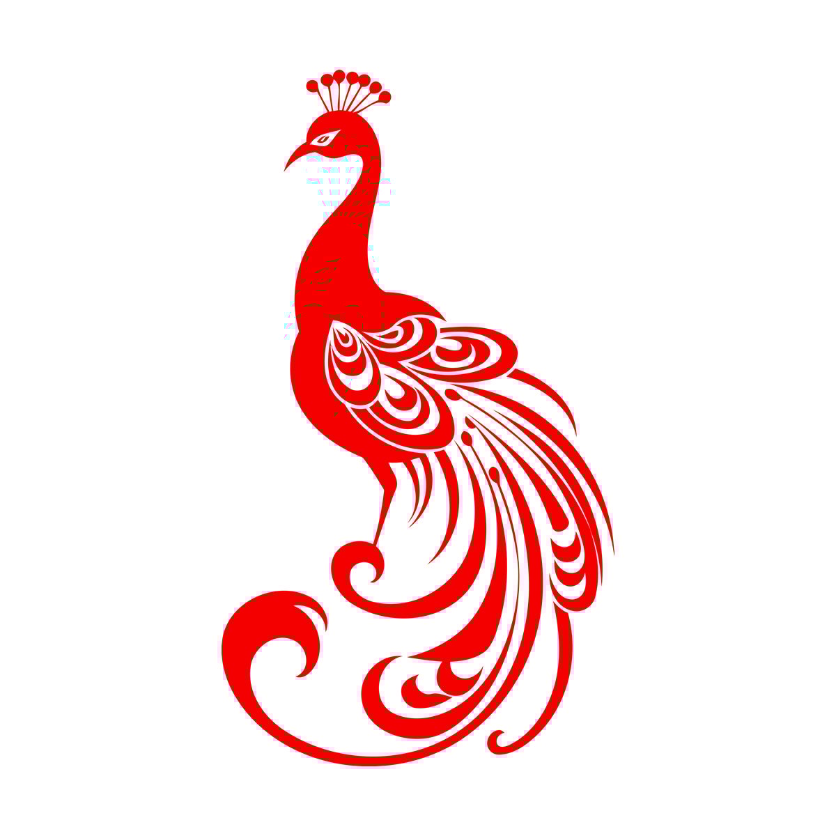 Sticker mural en vinyle représentant la silhouette élégante d'un paon aux plumes déployées, un magnifique motif pour verre.