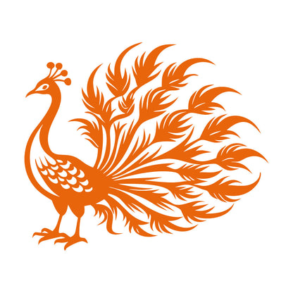 Sticker mural décoratif en vinyle : Paon élégant aux plumes flottantes, idéal pour une peinture murale artistique.